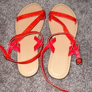 Red sandals with buckle